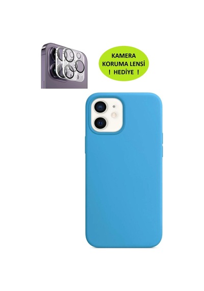 Apple Uyumlu iPhone 12 Ve 12 Pro Model Lansman Kılıf, İçi Kadife - Kamera Koruma Lensi Mavi