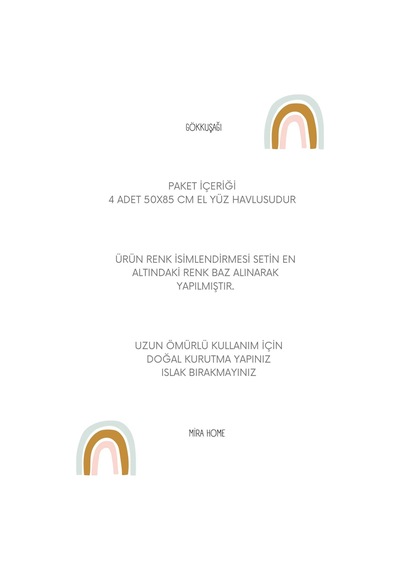 4 Lü El Yüz Havlu Seti %100 Pamuklu Gökkuşağı 50x85 Cm Kahve Çok Renkli