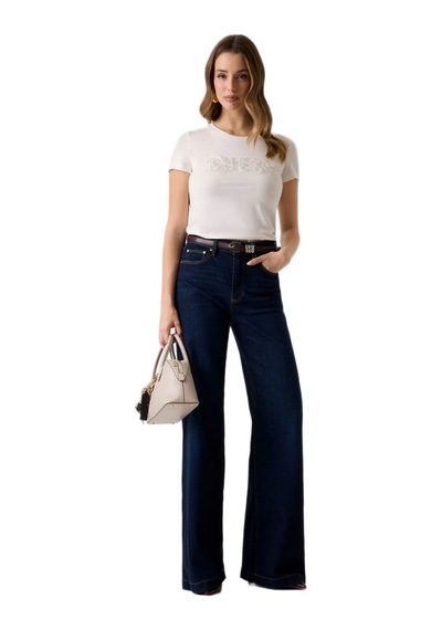 Guess W5gı04j1314j1314 Cn Ss Logo Lace Tee Kadın Tişört Beyaz