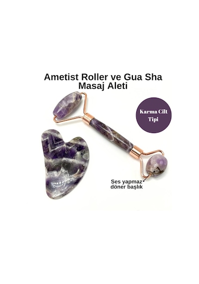 Yıldız Doğal Taş Sertifikalı Ametist Roller + Gua Sha Doğal Taş Masaj Aleti