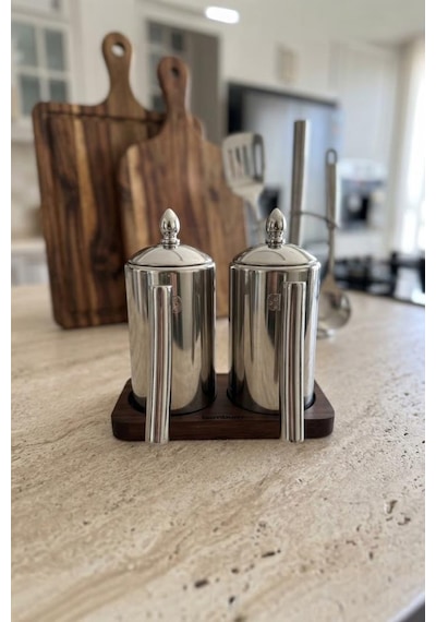 Atbyhome 2'li Çelik 3 Parça 500ml Standlı Çok Amaçlı Demlik Yağlık Yağdanlık Seti