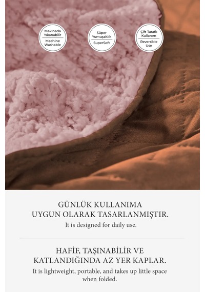 Premium Peluş Tek Kişilik Çok Amaçlı Yatak Örtüsü 160x220 Çift Taraflı Yumuşak Battaniye Pudra Somon