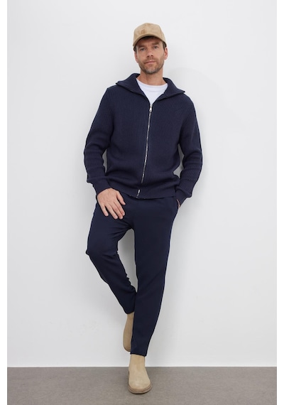 Tudors Erkek Slim Fit Dik Yaka Fermuarlı Lacivert Düz Hırka-41797 Lacivert