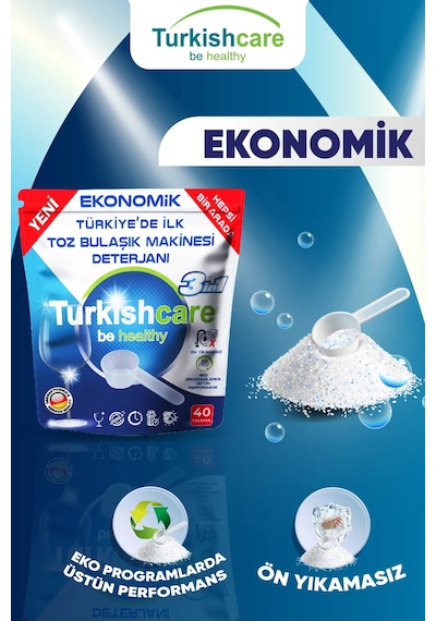 Turkishcare Ekonomik Hepsi Bir Arada Bulaşık Makinesi Tablet Deterjanı Toz 40 Yıkama