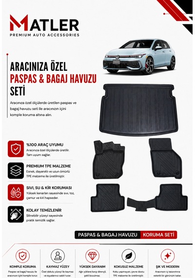 Volkswagen Golf 8 2026 Model 4d Ekstra Havuzlu Paspas Ve Bagaj Havuzu Set