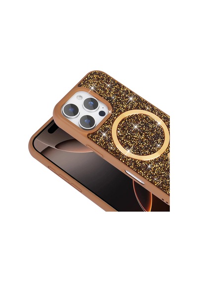 Zore Apple Uyumlu iPhone 16 Pro Max Kılıf Pırlanta Tasarımlı Magsafe Şarj Özellikli Mozaik Sil Siyah