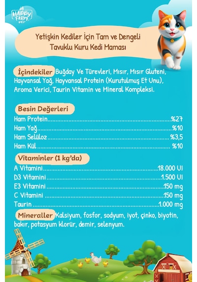 Happy Farm Yavru Kedi Maması Tavuk Etli Kitten 15 Kg