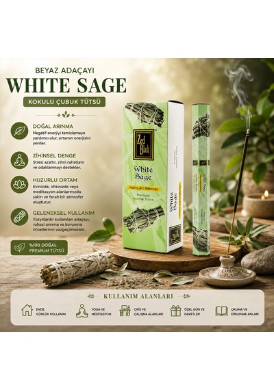 Zed Black Salvia Blanca Çubuk Tütsü - White Sage Beyaz Ada Çayı- 6'li Paket