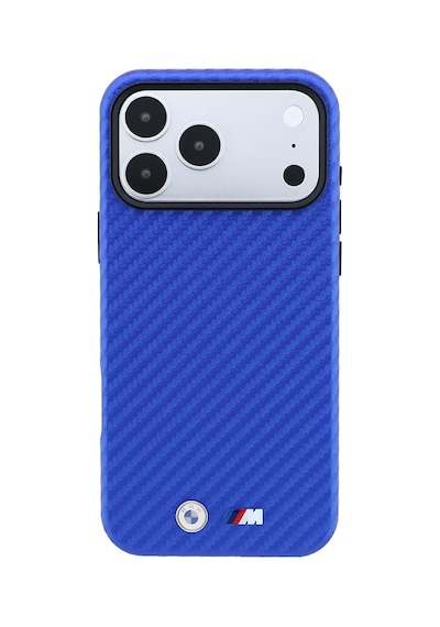 Apple iPhone Uyumlu 18 Pro Max Kılıf Bmw Lisanslı M-safeli Karbon Fiber Ve Metal Logolu Pu Deri Kapak Mavi