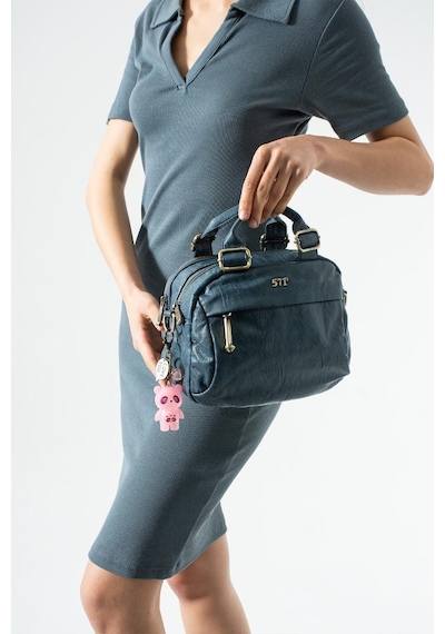 Baginn Vegan Deri Günlük Kadın Postacı Çanta Çapraz Askılı Omuz Çantası Y.s. Deri 27 23 Cm Charm Hediyeli Mavi