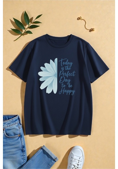 Uyguntarz Unisex Love Me More Baskılı Tasarım Tshirt Lacivert