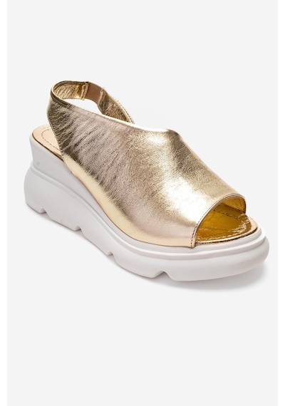 Luvishoes Agusto Altın Hakiki Deri Kadın Dolgu Topuk Sandalet Altın