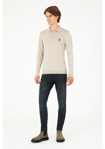 U.S. Polo Assn.  Erkek Slim Fit Polo Yaka Taş Melanj Basic Kazak 50292434-VR225