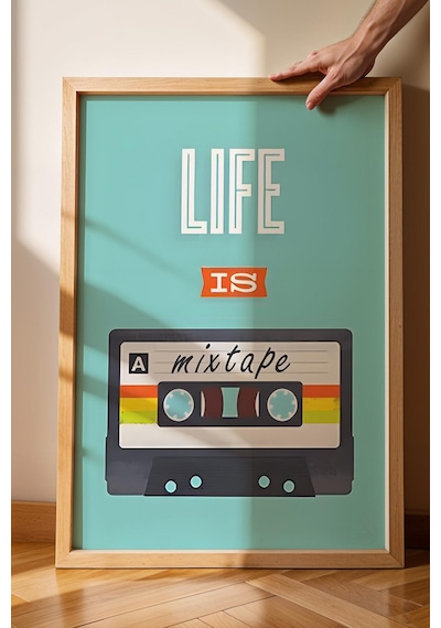 Life Is A Mixtape Kaset Çerçeveli Tablo - Pop Art Poster Tablo