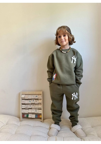Jolly Kids Erkek Çocuk Yazı Baskılı Sweatshirt Takım Mint Mint Yeşili
