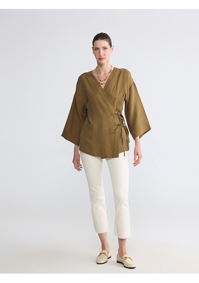 Lcw Everyday Yeşil Kruvaze Yaka Müslin Oversize Kadın Kimono