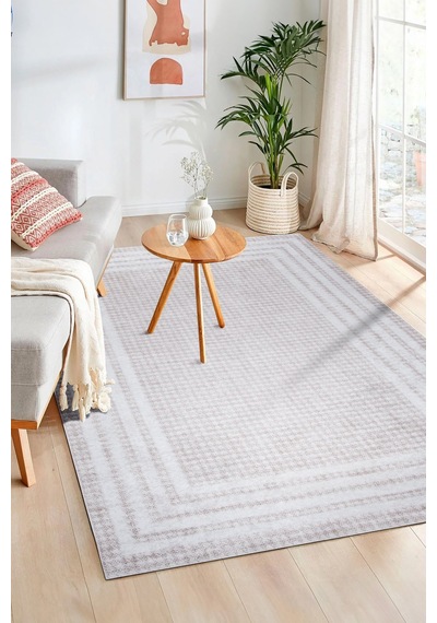 Bianca Vl Eco Dijital Baskı Makinada Yıkanabilir Kaymaz Taban Dekoratif Halı Bej 42710 Bej