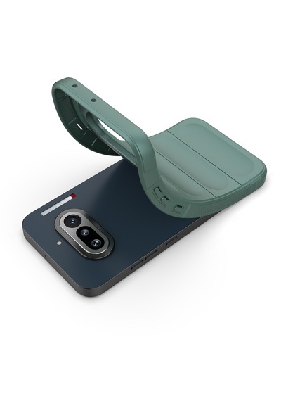 Nothing Phone 4a Kılıf Darbe Dayanıklı Kamera Korumalı Esnek Oyuklu Arka Yüzey Tasarımlı Pürüzsüz Silikon Koyu Yeşil