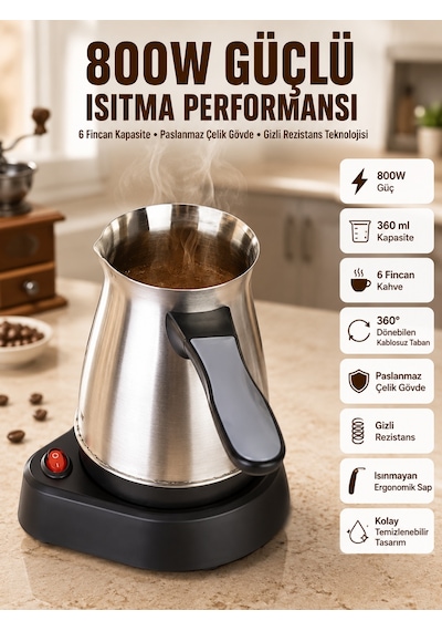 Yeni Nesil Türk Kahve Makinesi Cezvesi Siyah Gri Kablolu Pratik - Lisinya