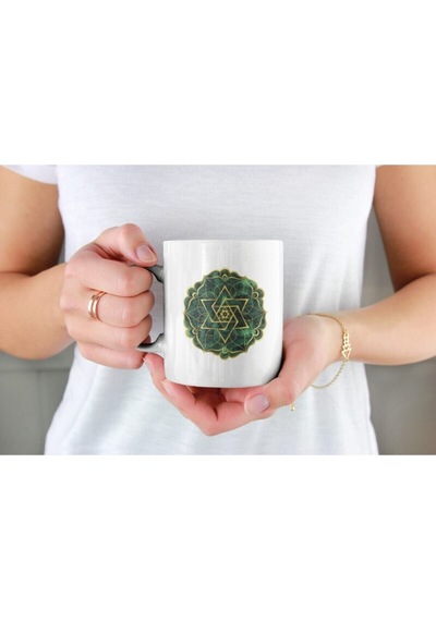 Beyaz Kupa Bardak Kutsal Geometri Yoga Meditasyon