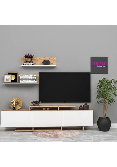 Kar Beyaz Üst Raflı Tv Ünitesi Suntalam Antrasit