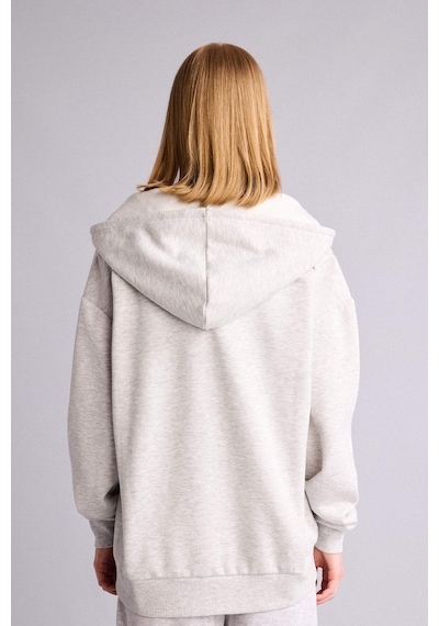 Defacto Oversıze Kapüşonlu Kalın Kumaş Gri Melanj Sweatshirt V4233az26augr256 Gri-gr256