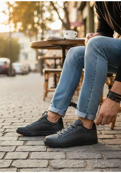 Sneakers Bağcıklı Erkek Ayakkabı Legan-028 Füme-siyah