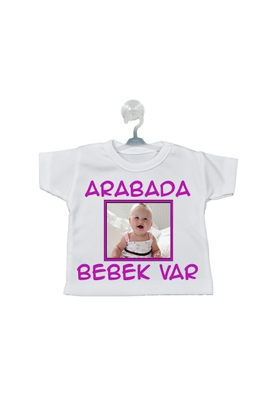 Fotoğraflı Arabada Bebek Var Uyarı Levhası Mini Tişört (Kız)