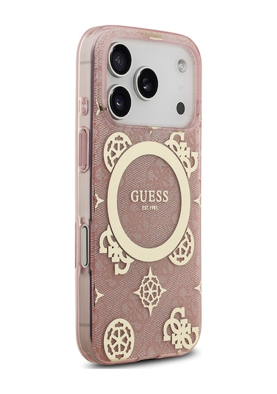 Apple Uyumlu iPhone 17 Pro Kılıf Guess Lisanslı M-safeli Iml Peony Ve 4g Desenli Klasik Logolu Kapak Pembe Pembe