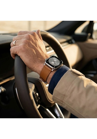 Goldoni Apple Watch Uyumlu İnce Taba Deri Kordon Metal Köprülü