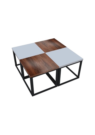 4'lü Kare Orta Sehpa Seti 88x88x40,7 Cm 28 Mm Tabla, Masif Ahşap Ayak Gri / Ceviz Gri+ceviz Gri+ceviz 4'lü Kare Orta Sehpa Seti 88x88x40,7 Cm 28 Mm Tabla, Masif Ahşap Ayak Gri / Ceviz Gri+ceviz Gri+ceviz