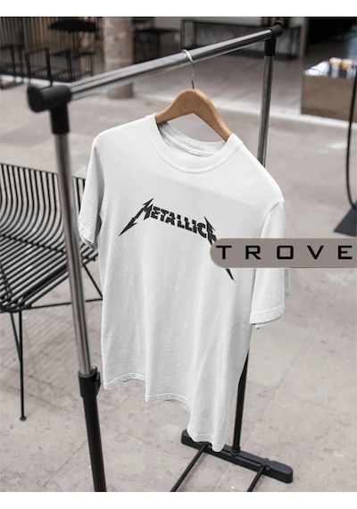 Startmore Unısex Kadın Erkek Metallıca %100 Pamuk Baskılı Siyah Beyaz T-shirt Beyaz