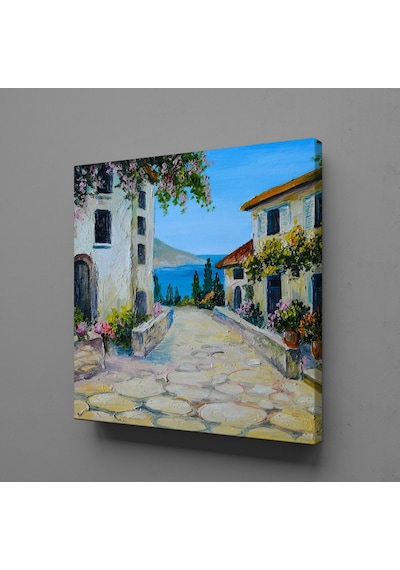 Deniz Ve Taştan Evler Kanvas Tablo 100x100cm