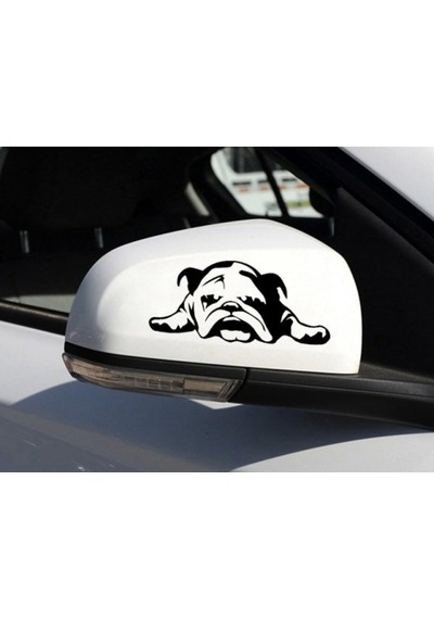 Yan Ayna Buldog Köpek Sticker Yapıştırma 2 Adet Siyah Renk Sticker