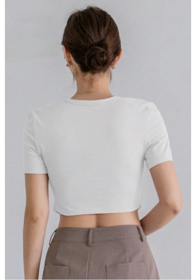 Kadın Crop Tişört Slim Fit Basic Kısa Kollu Yazlık Şık Üst Beyaz