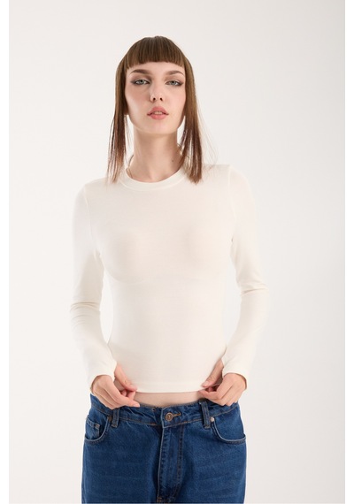 Gugus Kadın Modal/viskon Kumaş Bisiklet Yaka Parmak Geçirmeli Body Beyaz