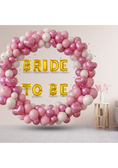 Bride To Be Temalı Gold Folyo Harf Pembe Beyaz Fuşya Balonlar Pembe Kalp Süsleme Altın - Pembe