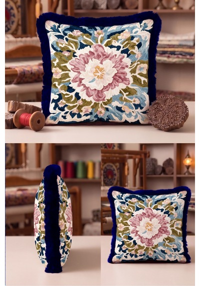 Çiçekli Vintage Motifli Saçaklı Yastık Kılıfı - Şakayık Retro Pembe Lacivert Püsküllü Kırlent Kılıfı Gizli Rota Halo Çiçekli Vintage Motifli Saçaklı Yastık Kılıfı - Şakayık Retro Pembe Lacivert Püsküllü Kırlent Kılıfı Gizli Rota Halo