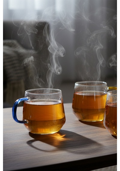 4 Kişilik Geometrik Tasarım Cam Çay Kupa Takımı 420 Ml Beyaz