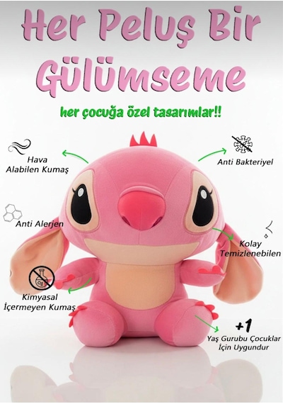 Stitch Peluş Oyuncak 30 Cm Yumuşak Hediyelik Sevimli Oyun Ve Uyku Arkadaşı Orta Boy Pembe