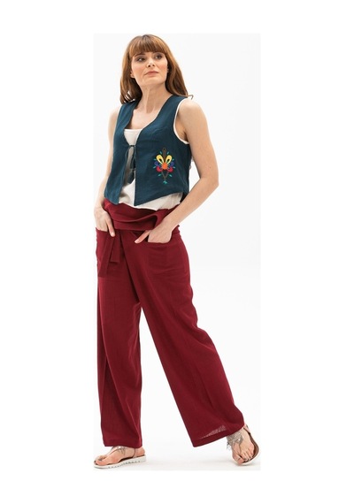 Eliş Şile Bezi Unisex Şile Bezi Balıkçı Pantolon Bordo Brd