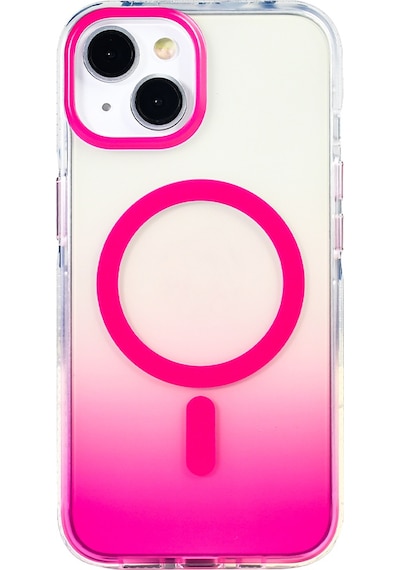 Apple Uyumlu iPhone 14 Kılıf Transparan Renk Geçişli M-safe Şarj Özellikli Toros Kapak Rose Pembe