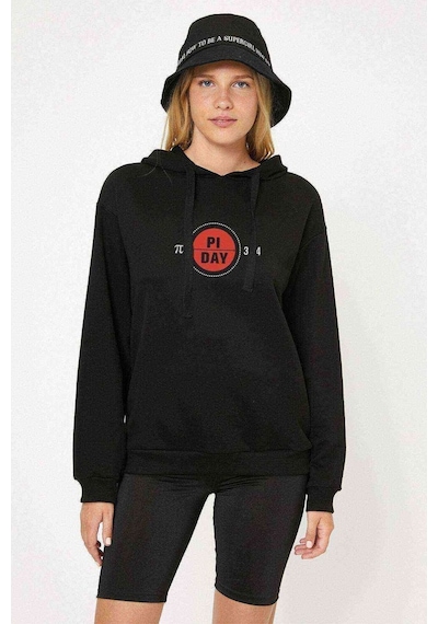 14 Mart Dünya Pi Günü Baskılı Siyah Kadın Kapşonlu Sweatshirt (534808730)