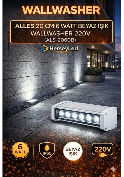 Alles 20 Cm 6 Watt Beyaz Işık Wallwasher 220v Als-2060b Beyaz