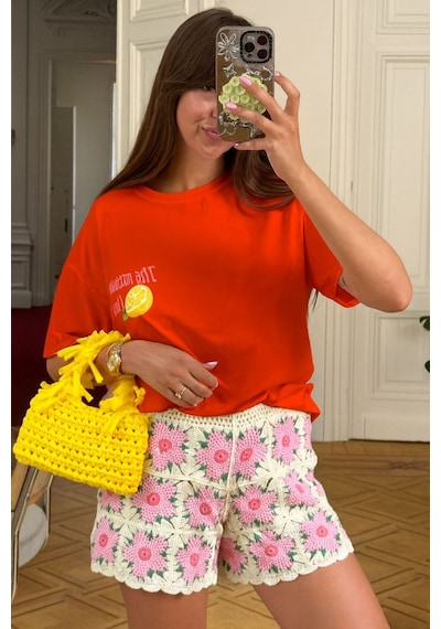 The Vacctıon Baskılı Unisex Tshırt Turuncu