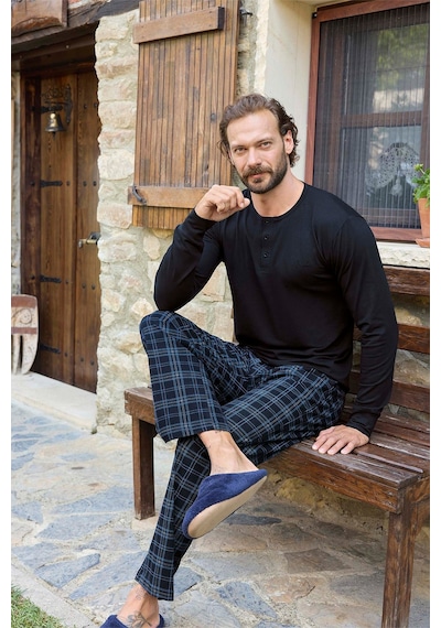 Aydoğan Erkek Civan Patlı Modal Lacivert Pijama Takım 3482