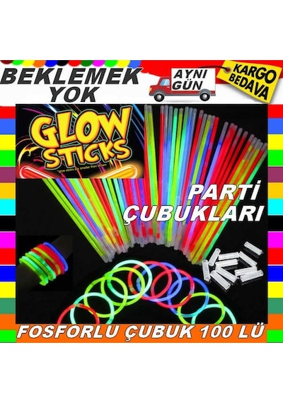 50 Adet Işıklı Bileklik Fosforlu Çubuk Glow Stick Işıklı Çubuk