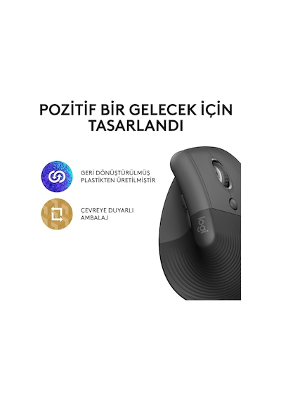 Lift Kablosuz Ergonomik Dikey Mouse, 57 Dikey Açı, 4000 Dpı, Sessiz, Küçük Ve Orta Eller İçin, Bluetooth, Logi Bolt Usb Alıcı, 24 Ay Pil Ömrü, Siyah
