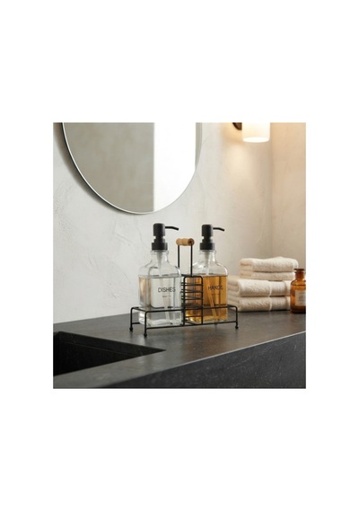 Cam Sıvı Sabunluk Seti 500 Ml 2'li Mutfak Ve Banyo Sabunluk Takımı Stantlı Siyah - 894624266 Siyah