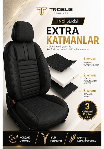 Nissan Note 2006-2012 Uyumlu İnci Serisi Siyah Oto Koltuk Kılıfı